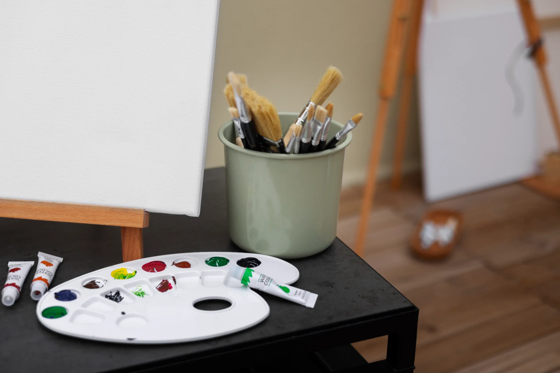 blank canvas painting indoors still life