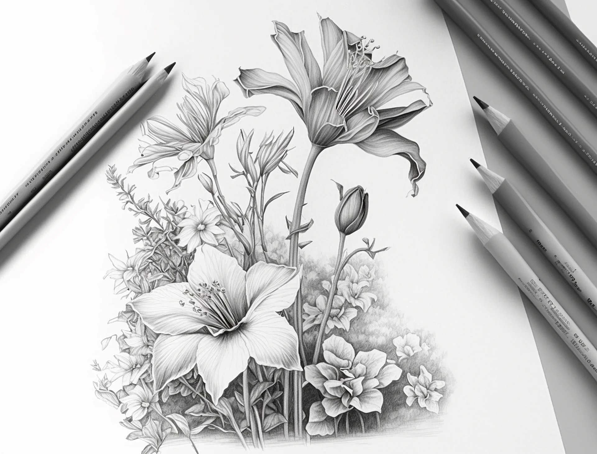 drawing floral realistic flower artwork image ai generated
